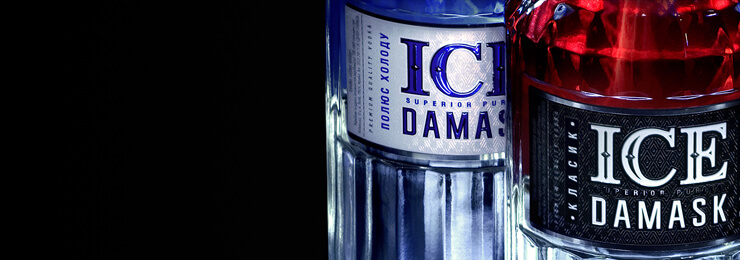 Vodka "Ice Damask". Bottle and label design.